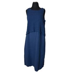 J. Jill Pure Jill Batik Blue Maxi Layered Linen Sleeveless Dress Sz MP Lagenlook